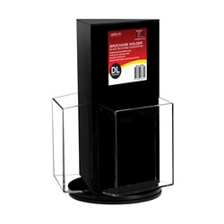 BROCHURE HOLDER DL 3 POCKET BLACK COUNTERTOP ROTATING-DEFLECTO