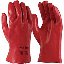 MAXISAFE CHEM RESISTANT GLOVES Chemical Resistant Glove Red PVC Single Dipped 27cm