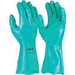 MAXISAFE CHEM RESISTANT GLOVES Green Nitrile Chemical Glove 33cm, Small