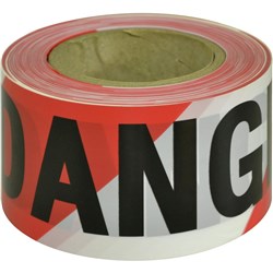 MAXISAFE BARRICADE TAPE DANGER Black On Red/White 75mm x 100m