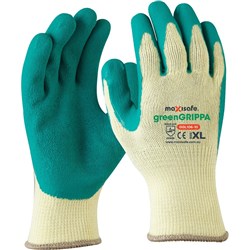 MAXISAFE GRIPPA GLOVE Knitted poly cotton, Medium Green latex palm