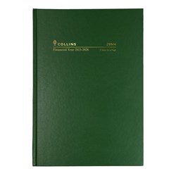 COLLINS #28M FINANCIAL YEAR DIARY A5 2 Days To Page 1Hr Green