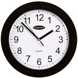 CARVEN WALL CLOCK 250mm Plastic Frame Black