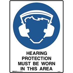 BRADY MANDATORY SIGN Hearing Protection 450x600mm Polypropylene