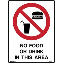 BRADY PROHIBITION SIGN No Food 450x600mm Polypropylene