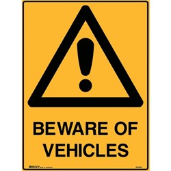 BRADY WARNING SIGN Beware Of Vehicles 600x450mm Polypropylene