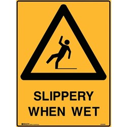 BRADY WARNING SIGN Slippery When Wet 600x450mm Polypropylene