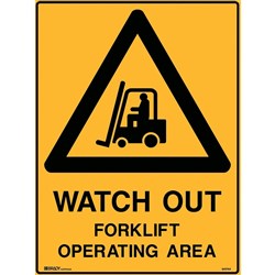 BRADY WARNING SIGN Watchout Forklift 600x450mm Polypropylene