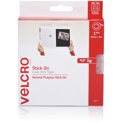 VELCRO® BRAND LOOP ONLY Stick On Loop Only 25Mm X 5M White